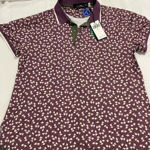 RLX Ralph Lauren Burgundy and Cream Polo Jersey Short Sleeve Top